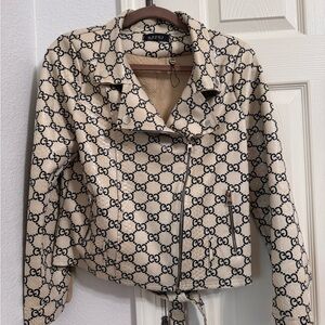 Cream and Black Leather Jacket